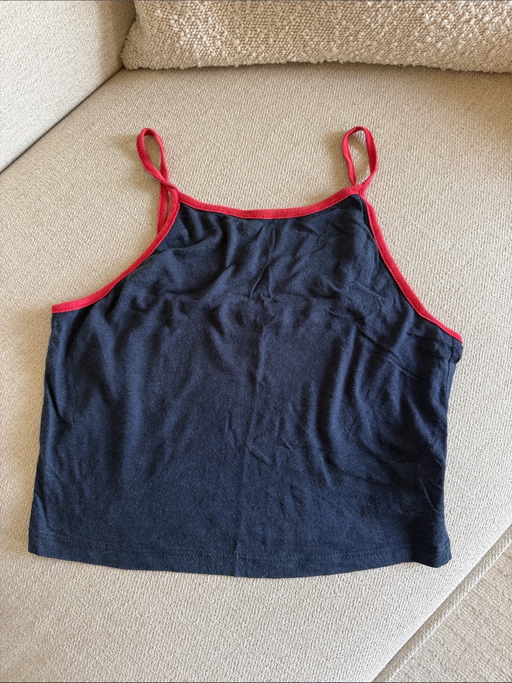 BRANDY MELVILLE Navy Tank Crop Top with Red Trim - Women's Casual Cami